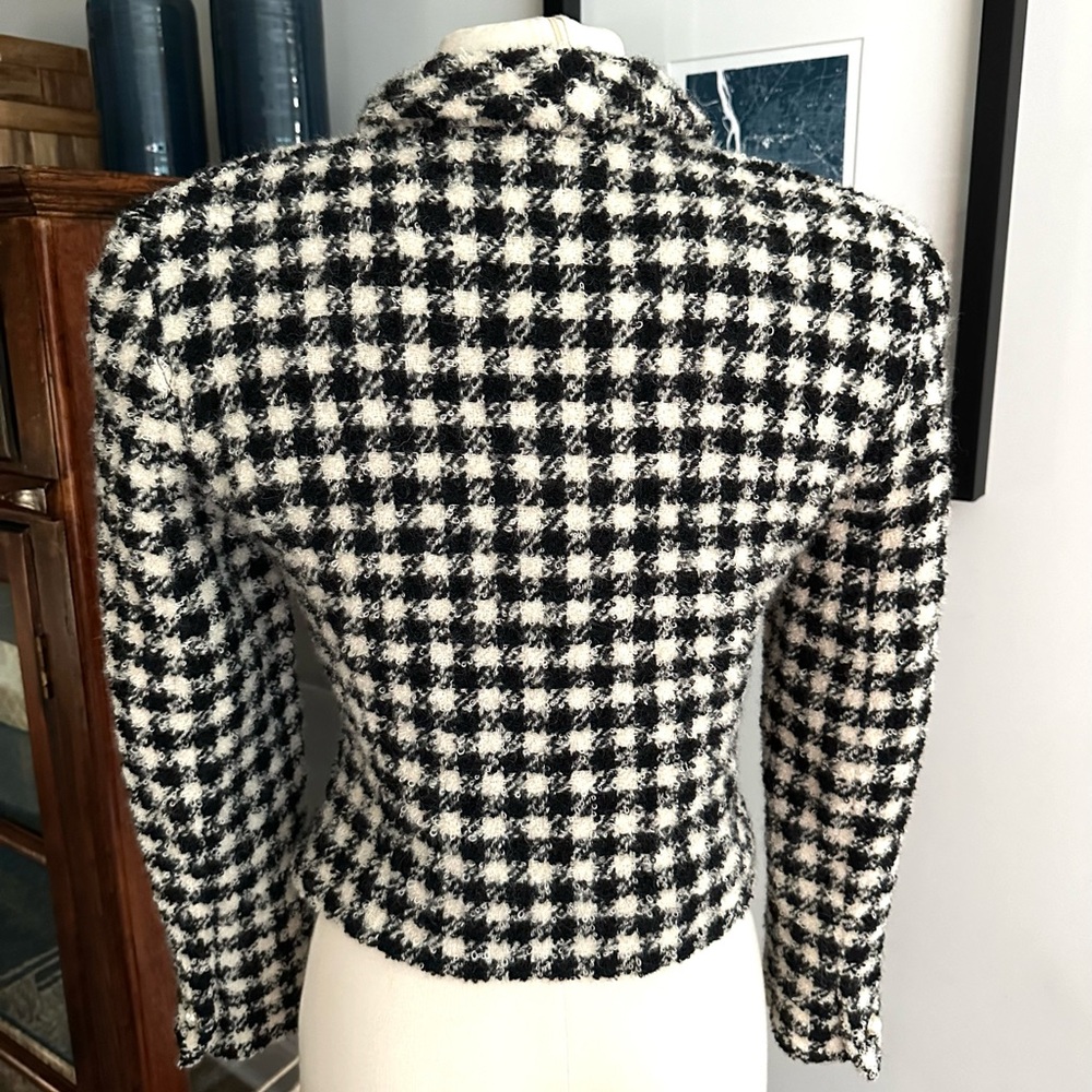 Vintage Doncaster houndstooth fuzzy wool blend blazer sz 6 - Picture 2 of 6